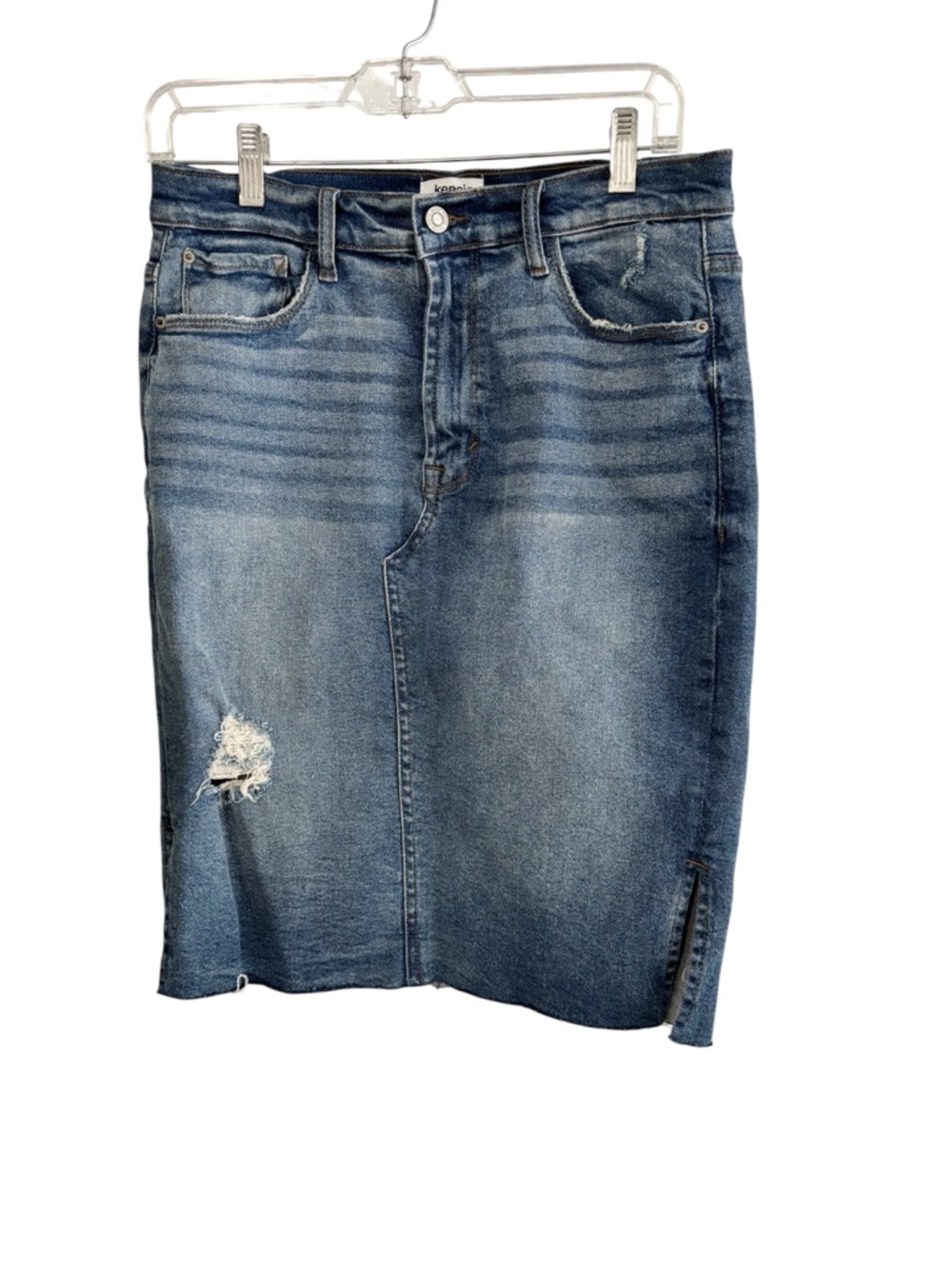 Kensie Blue Distressed Denim Pencil Skirt